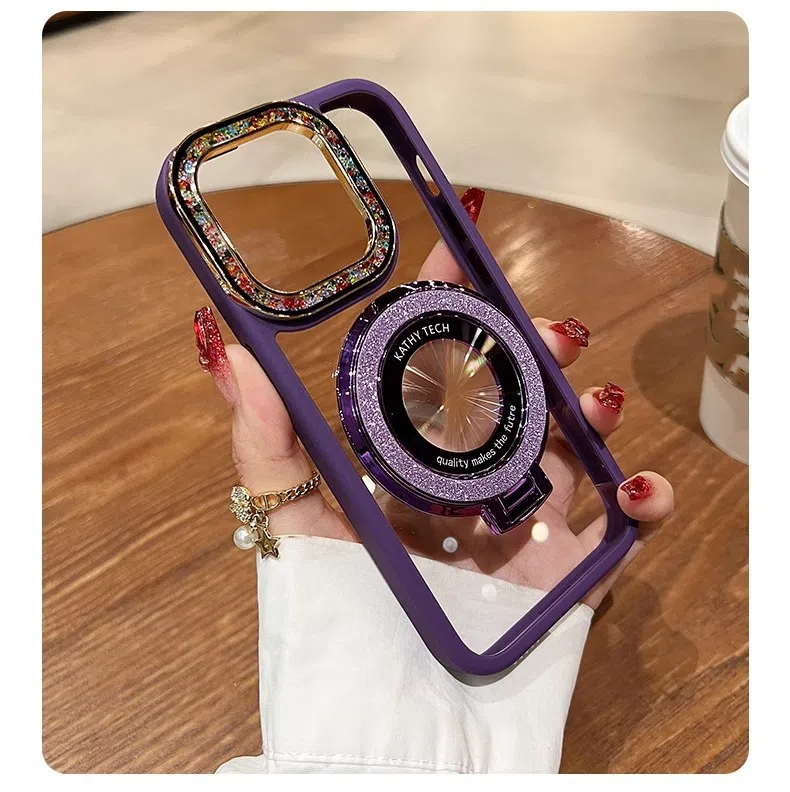 Luxury Plating Flash Glitter Mirror Holder Phone Case For iPhone