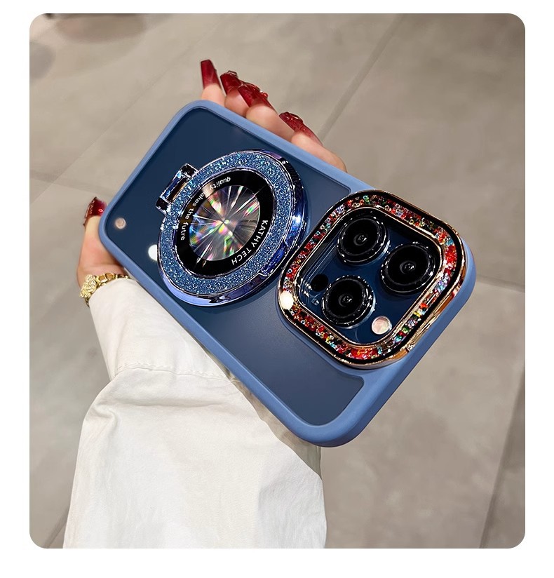 Luxury Plating Flash Glitter Mirror Holder Phone Case For iPhone