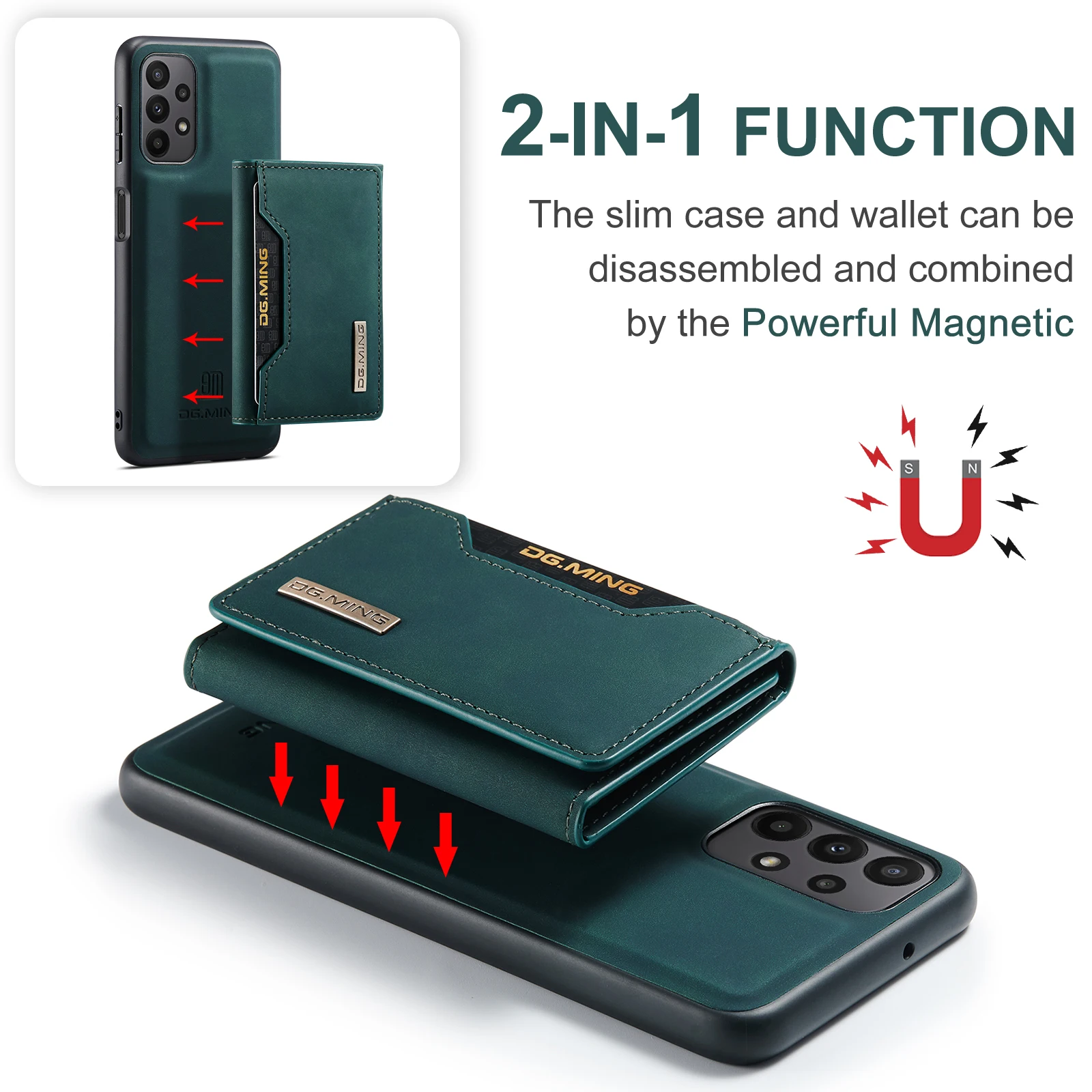 2 in 1 Magnetic Detachable Leather Wallet Case For Samsung