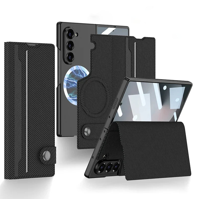 Flip Card Holder Magnetic Wireless Charging 2 in 1 Leather  Case For iPhone