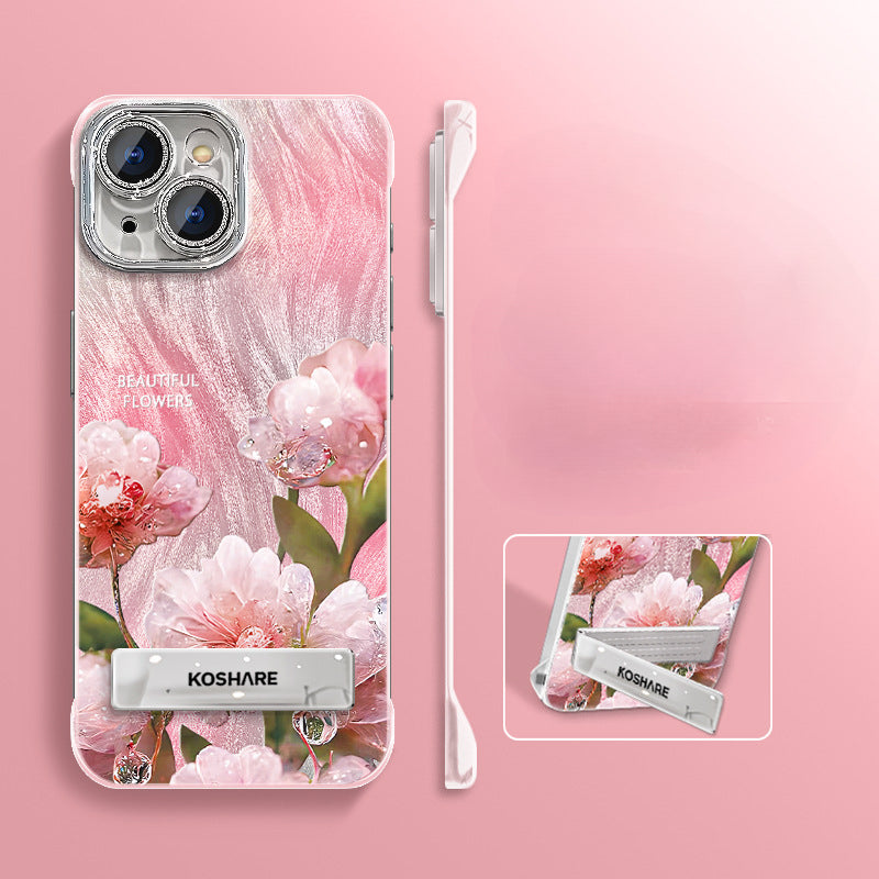 Flower borderless stand phone case For iPhone