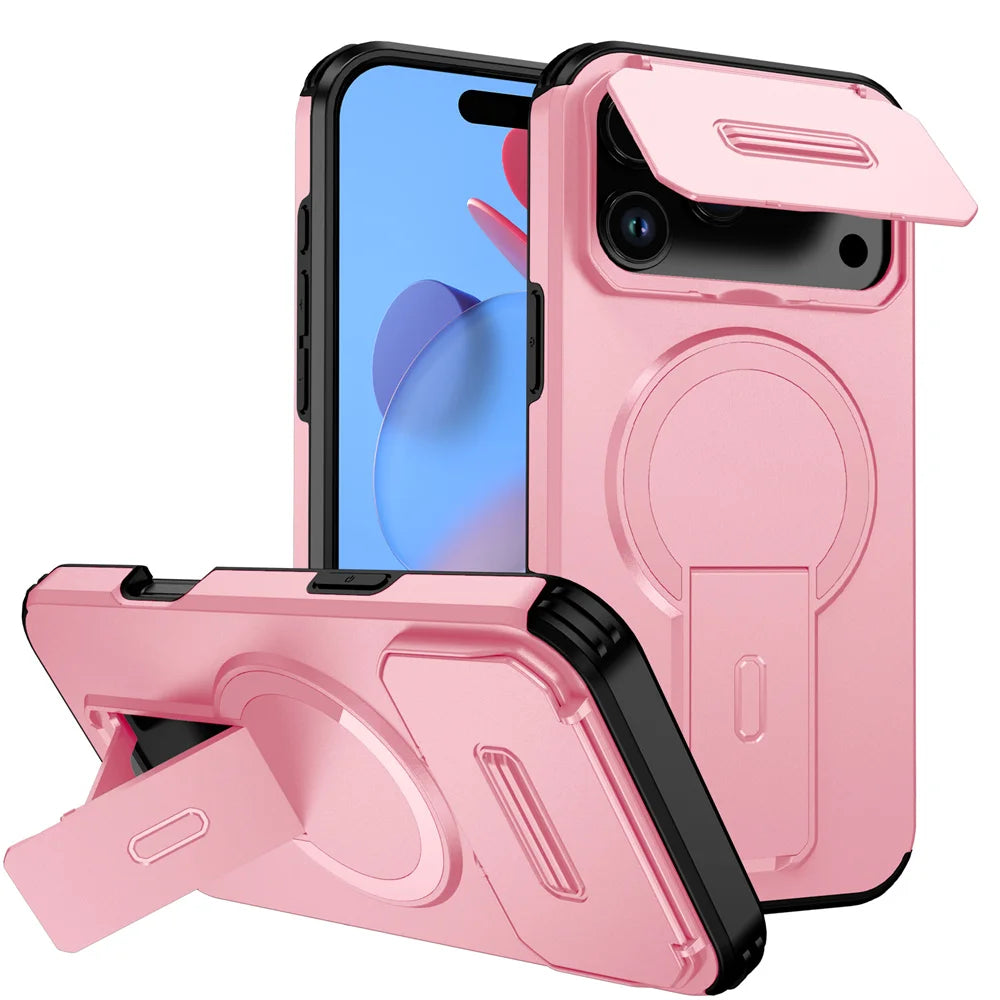 Lens Protection Shockproof Foldable Magnetic Stand Case For iPhone