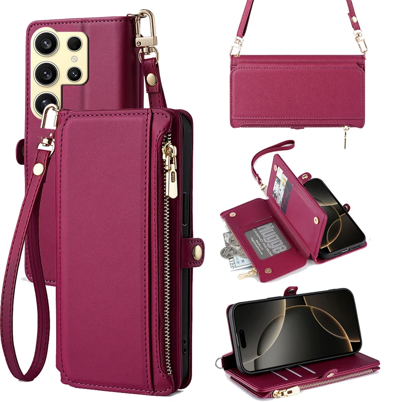 crossbody flip wallet case For Samsung
