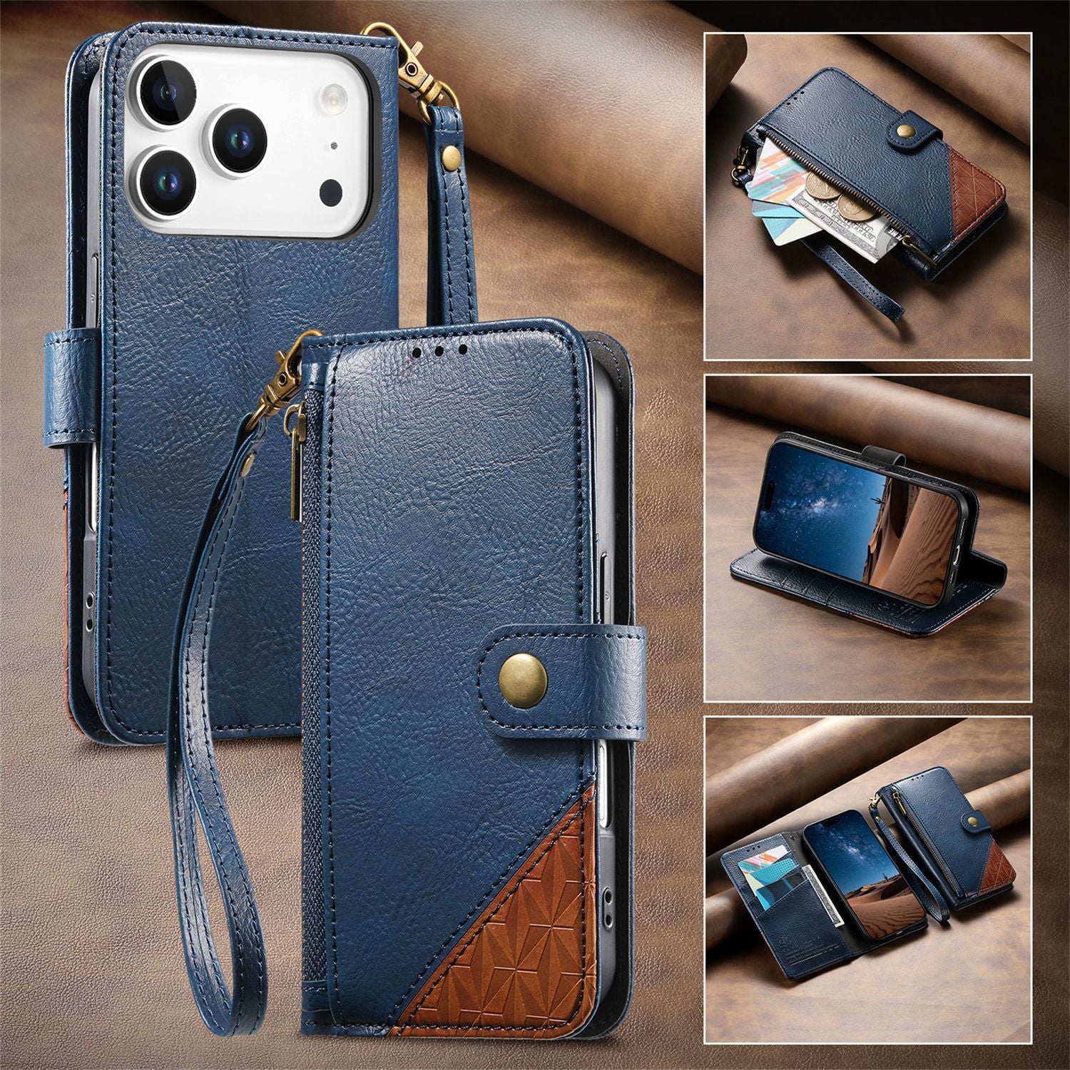 Flip Leather Wrist Strap Card Slots Wallet Case for IPhone