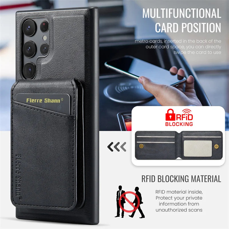 2 In 1 Magsafe Magnetic Leather Flip Wallet  Case for Samsung