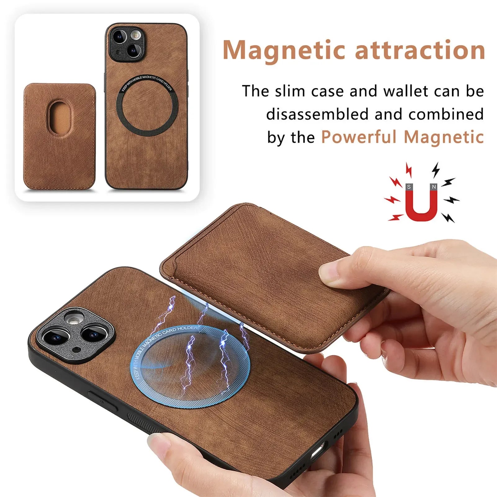 2 in 1 Detachable Magnetic Cards Solt Leather Case For iPhone