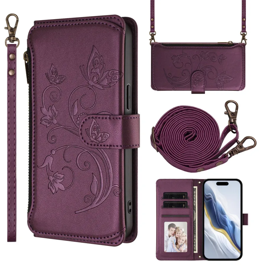 Butterfly Love Flower Embossed Crossbody Wallet Case for Samsung