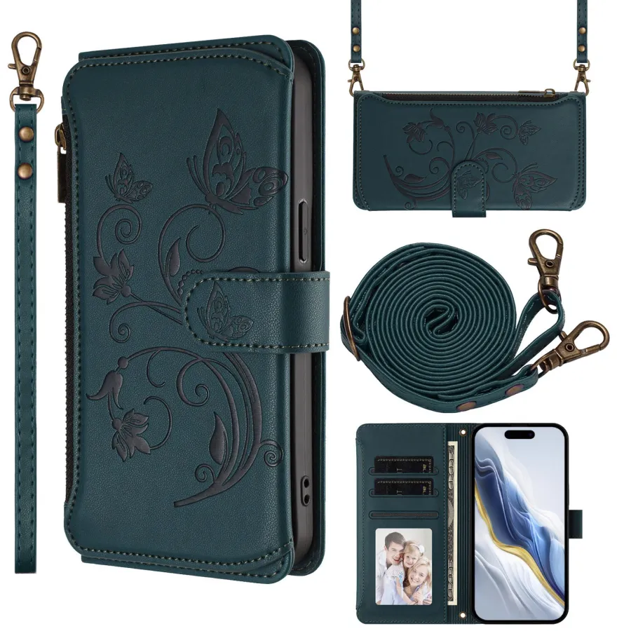 Butterfly Love Flower Embossed Crossbody Wallet Case for Samsung
