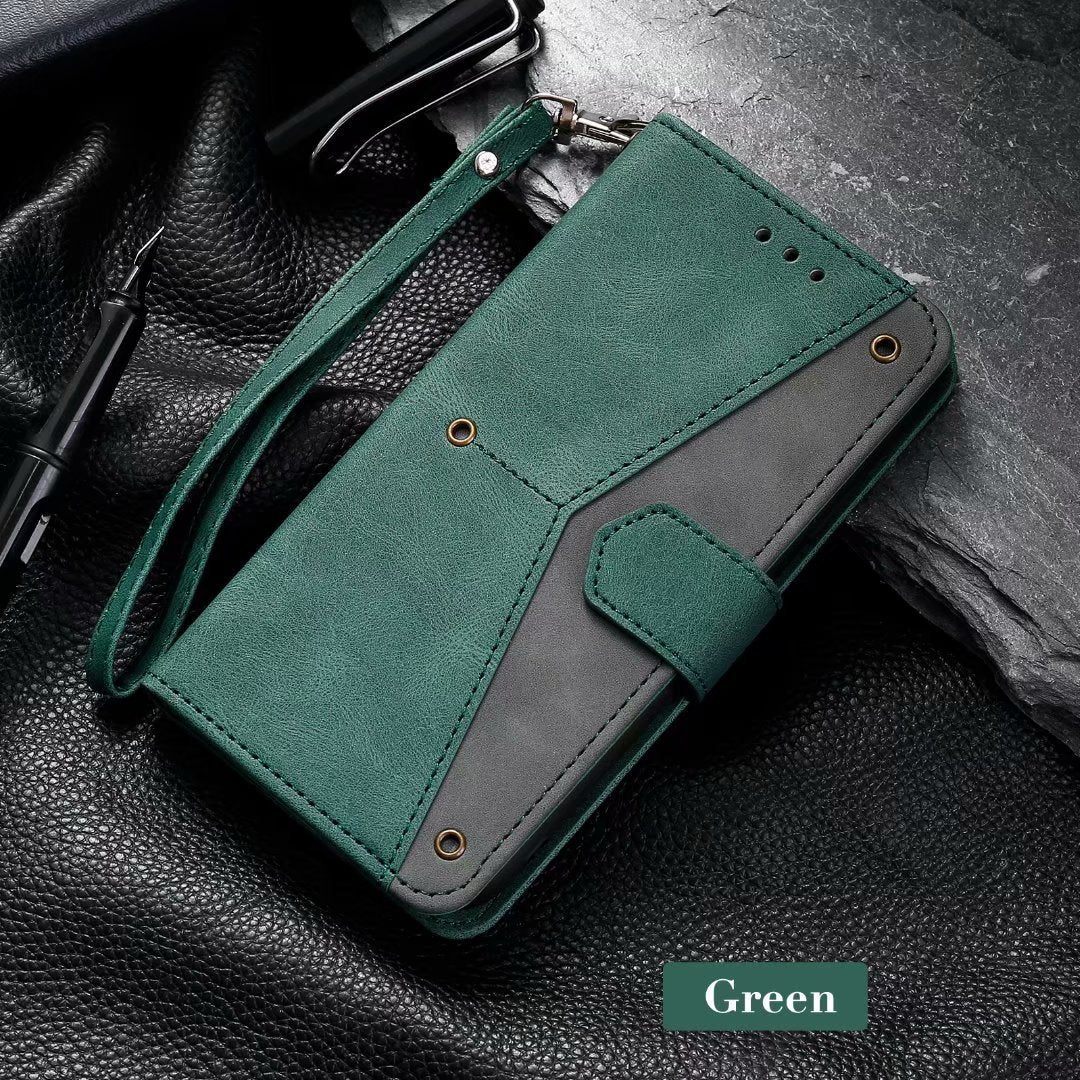 Fashionable rivet stitching  flip leather wallet case for iphone