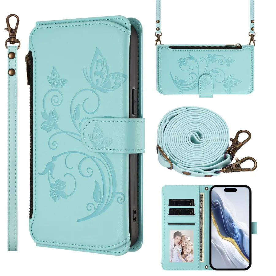 Butterfly Love Flower Embossed Crossbody Wallet Case for Samsung