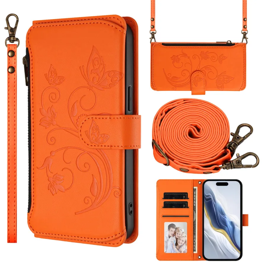 Butterfly Love Flower Embossed Crossbody Wallet Case for Samsung