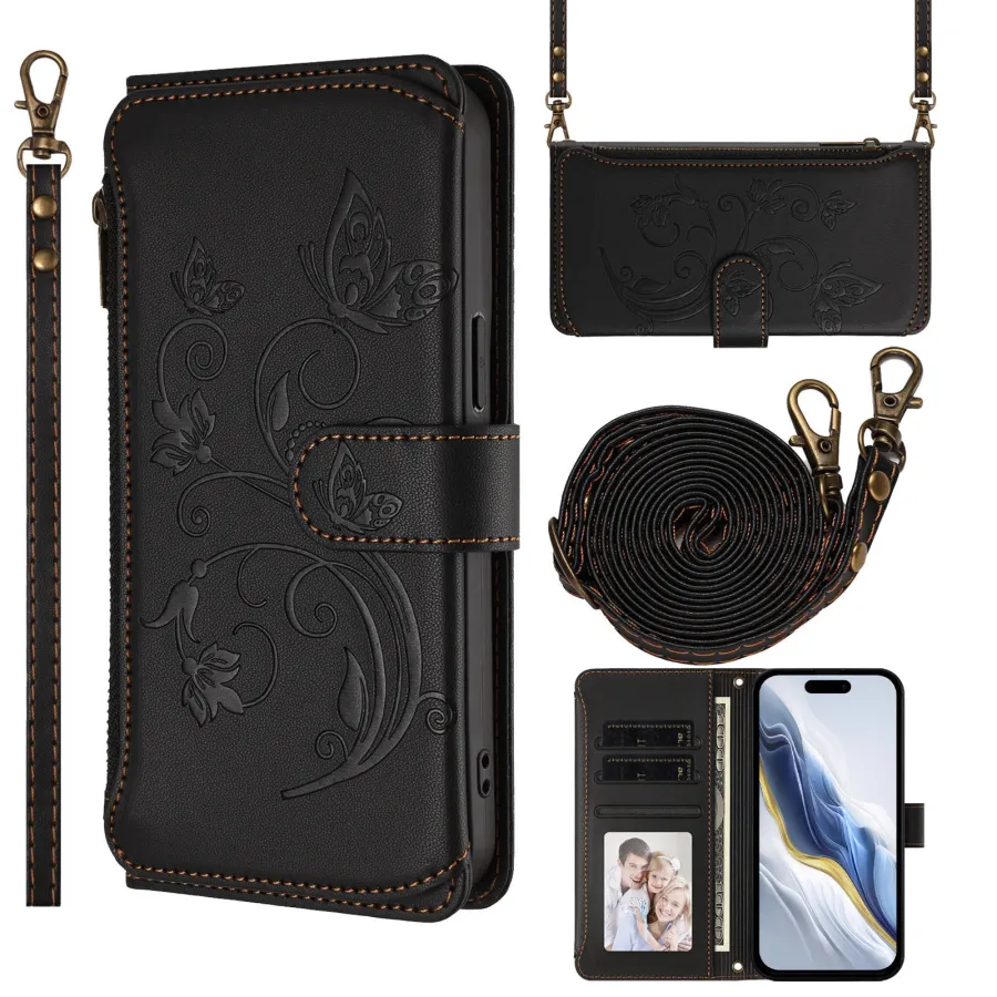 Butterfly Love Flower Embossed Crossbody Wallet Case for Samsung
