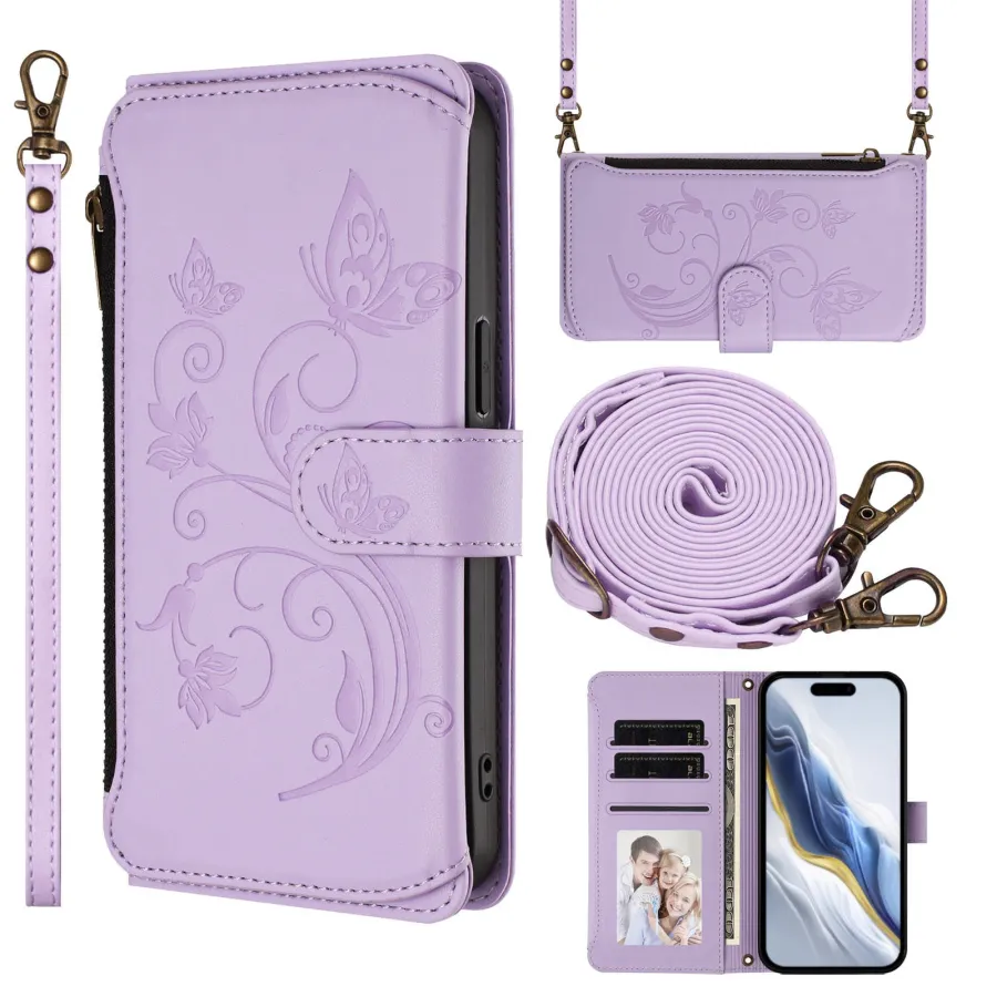 Butterfly Love Flower Embossed Crossbody Wallet Case for Samsung
