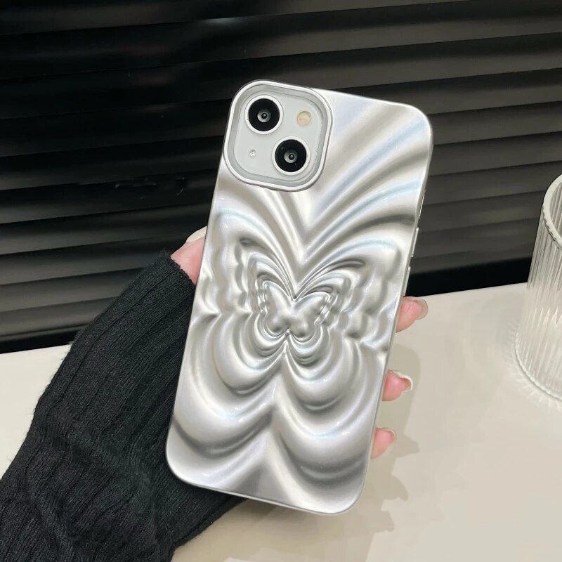 Ins 3D Fold Butterfly Glossy Case For iPhone