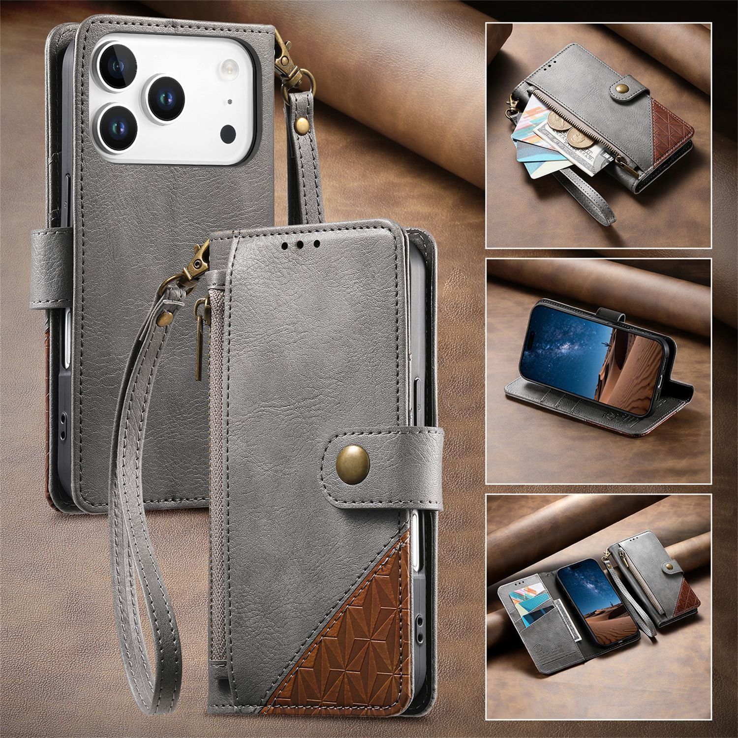 Flip Leather Wrist Strap Card Slots Wallet Case for IPhone