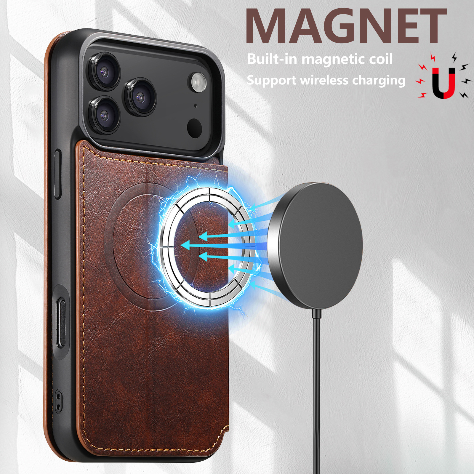 Wireless Charging Flip Card Holder  Leather  Case For iPhone