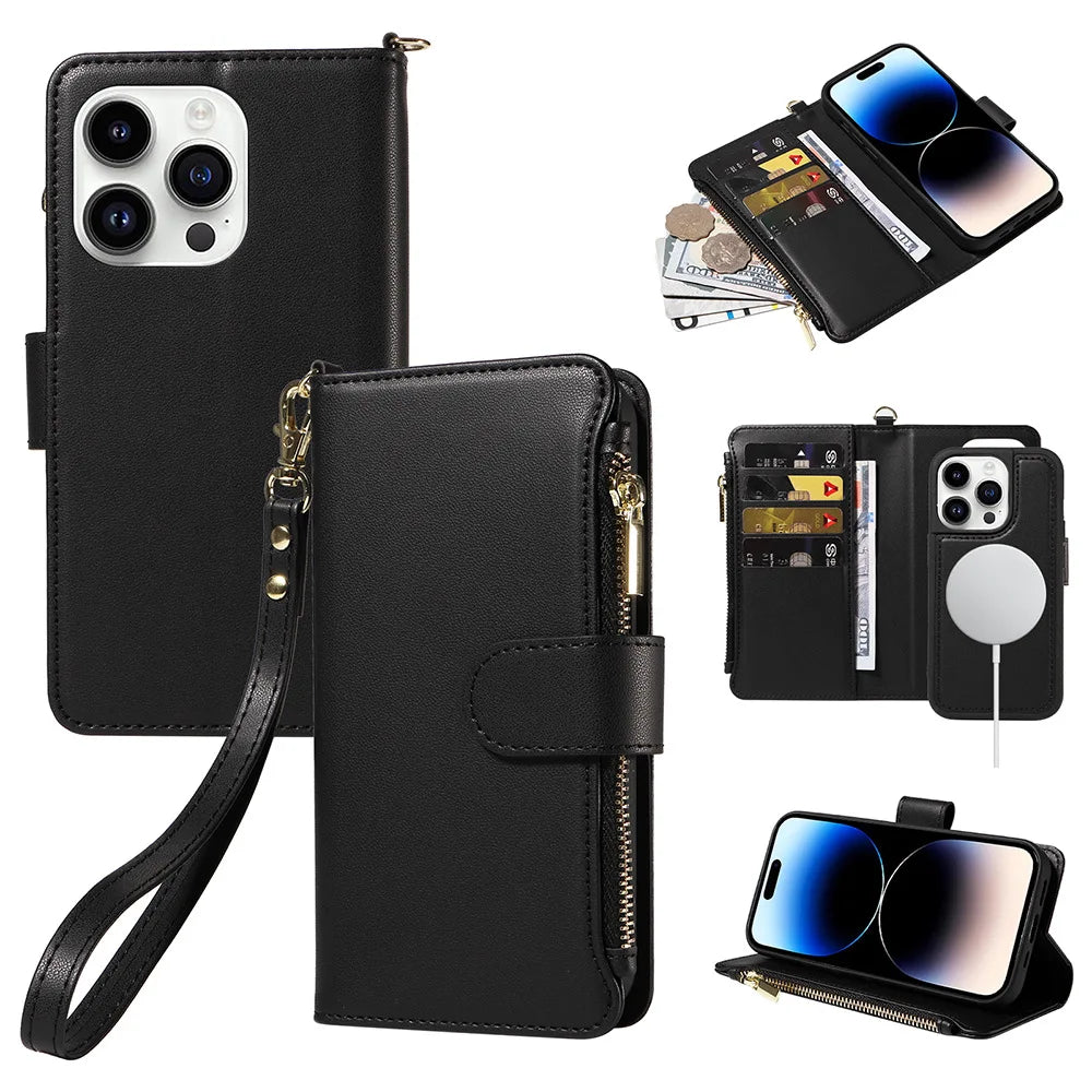 Flip Wireless Charging Leather Wallet Case For iPhone