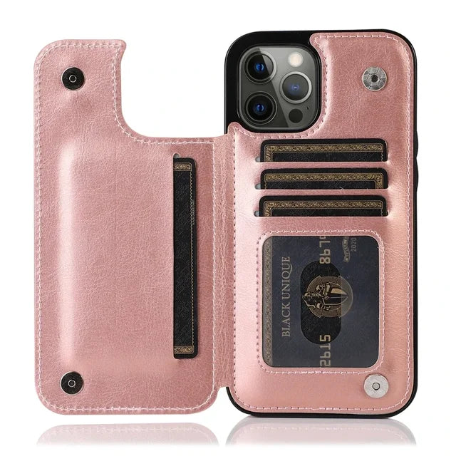 Retro Flip Multi Card Holder Leather Wallet Case For iPhone