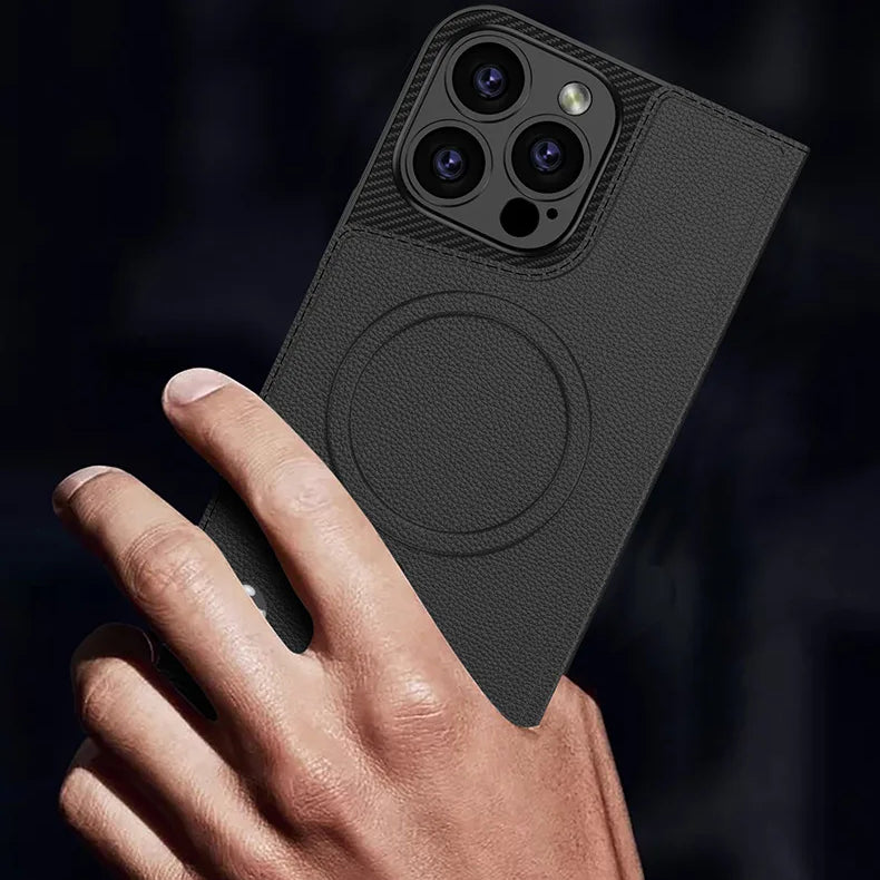 Flip Card Holder Magnetic Wireless Charging 2 in 1 Leather  Case For iPhone