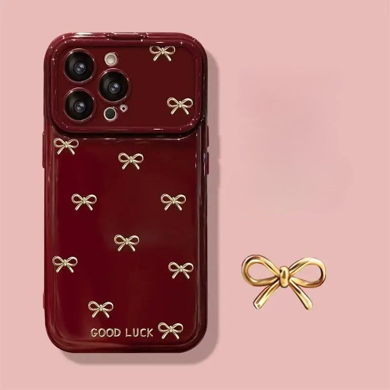 Love Heart Bow Pattern With Mirror Lens Bracket Case For IPhone