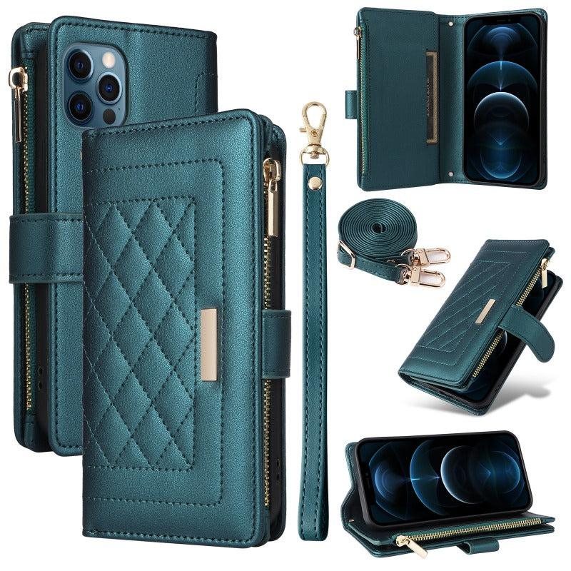zipper crossbody leather wallet case for iPhone