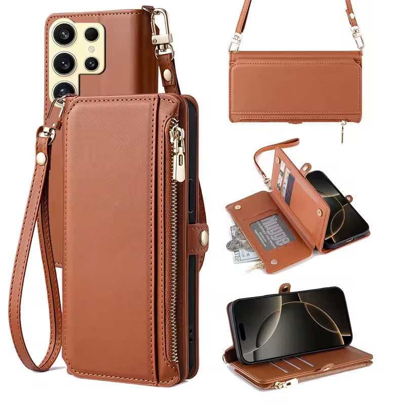 crossbody flip wallet case For Samsung