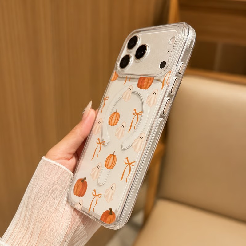 Cute Ghost Pumpkin Bow Magnetic Case For iPhone