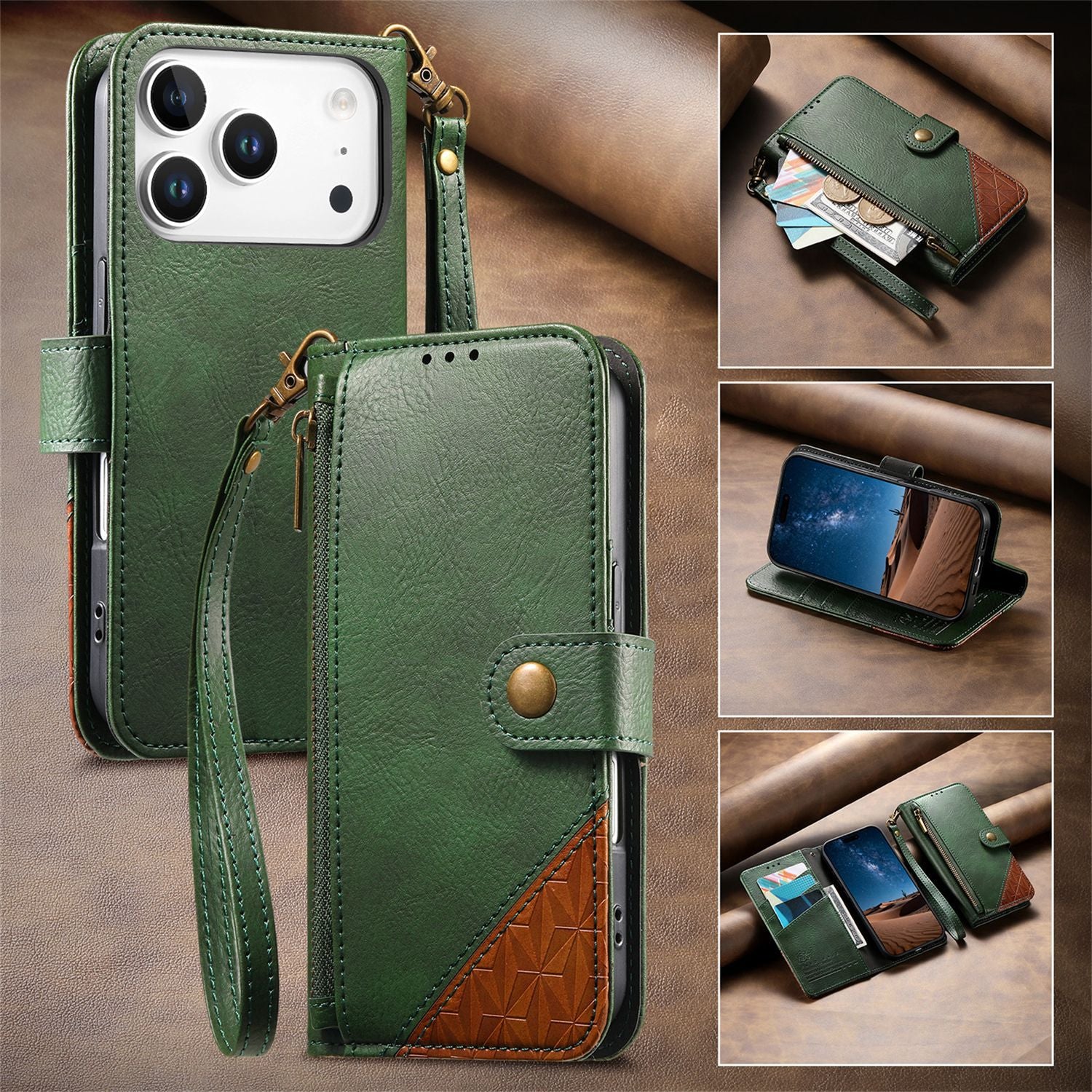 Flip Leather Wrist Strap Card Slots Wallet Case for IPhone