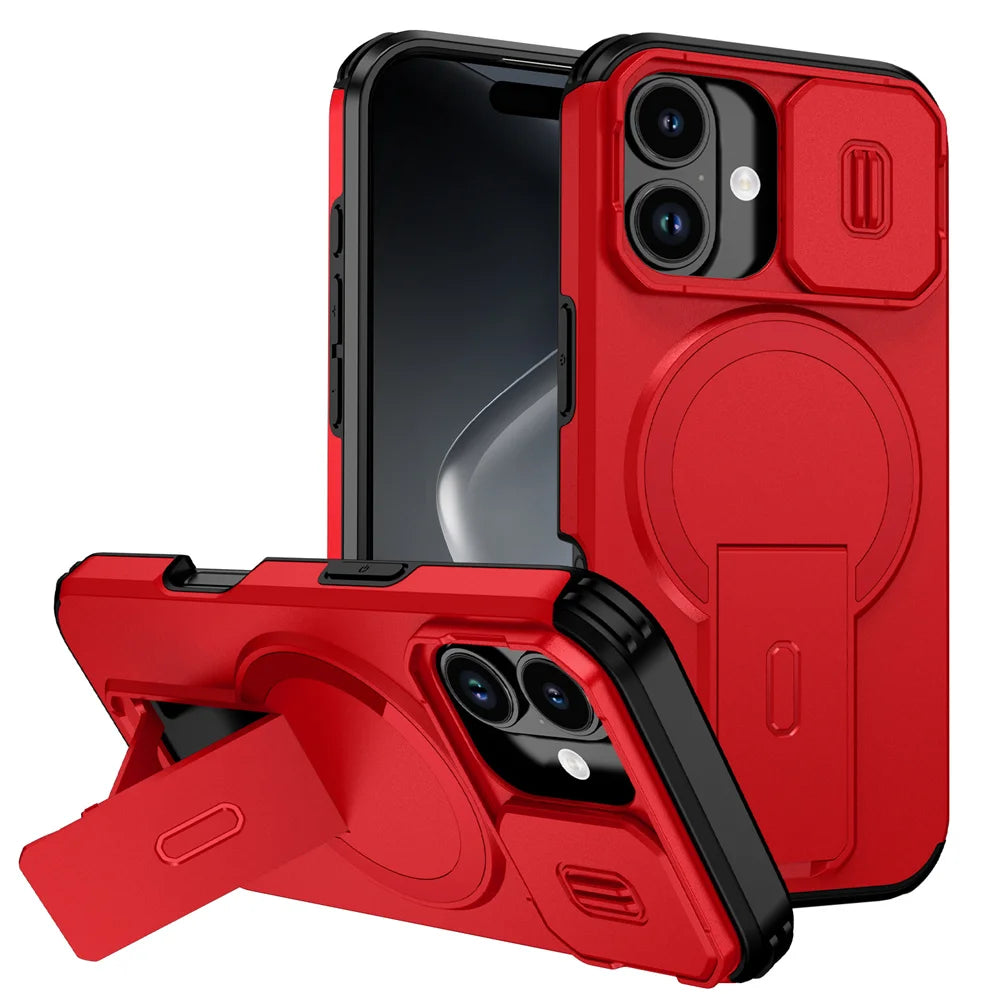 Lens Protection Shockproof Foldable Magnetic Stand Case For iPhone