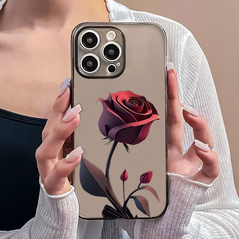 New dark red rose anti-fall case for iPhone