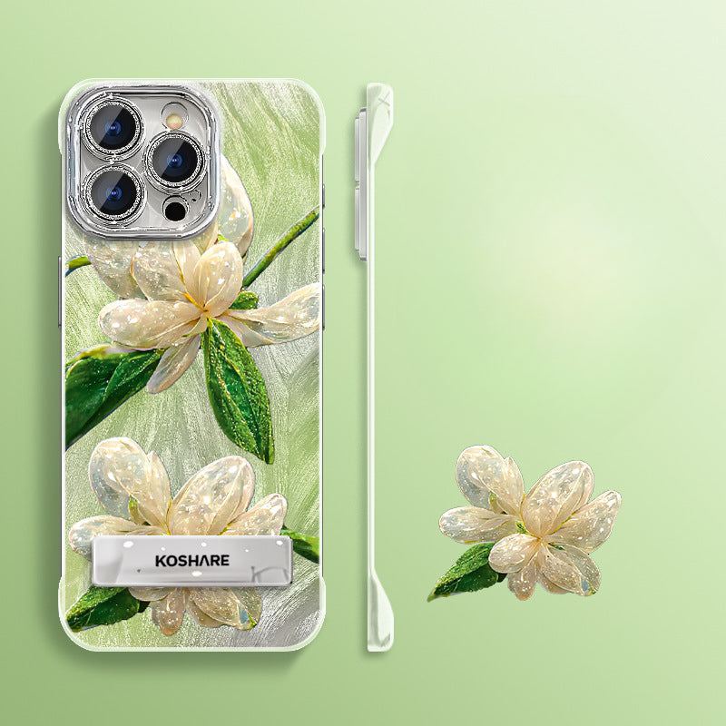 Flower borderless stand phone case For iPhone