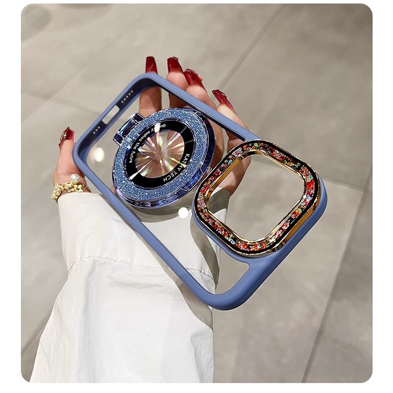 Luxury Plating Flash Glitter Mirror Holder Phone Case For iPhone