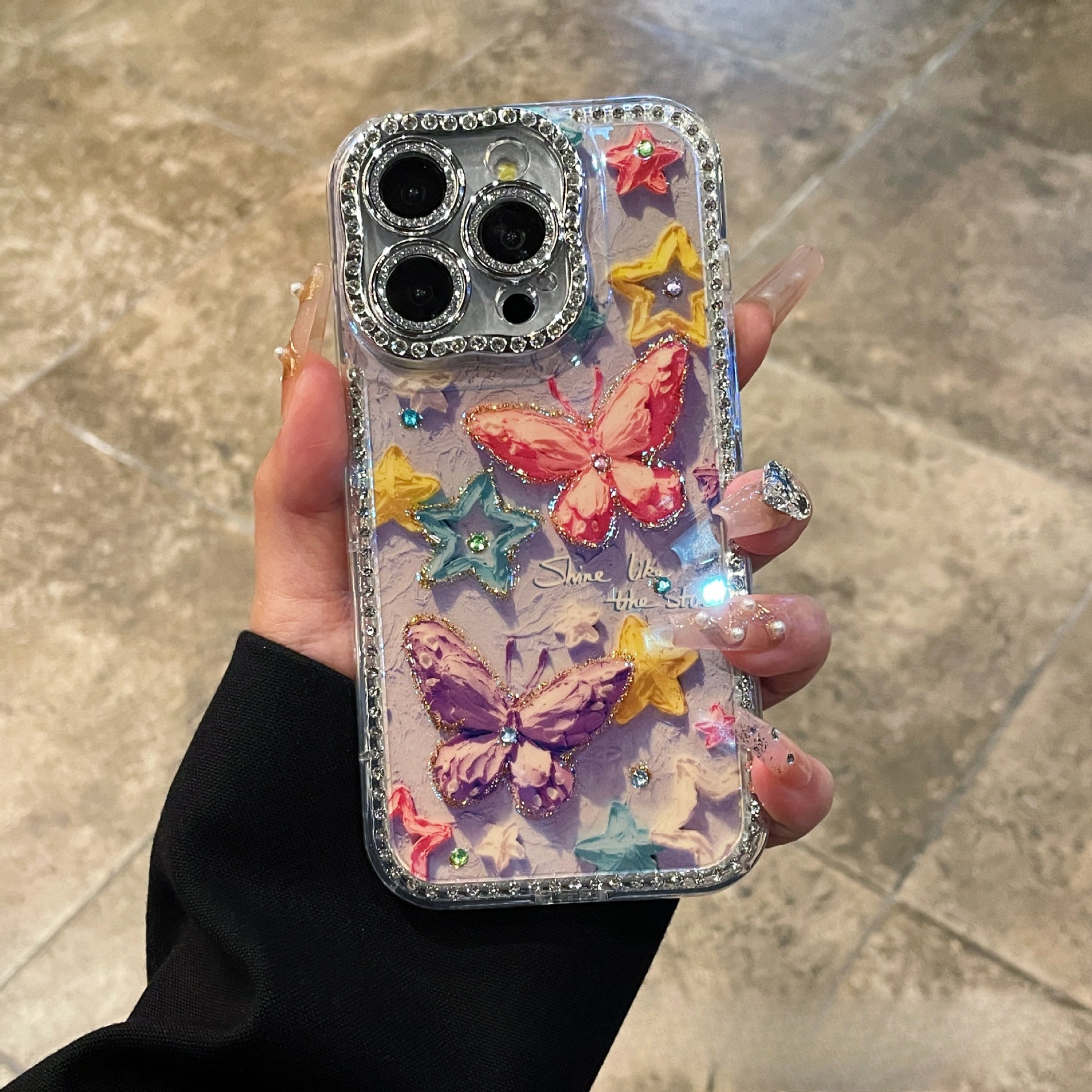 Oil painting style rhinestone butterfly case for iPhone