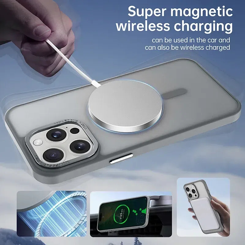 Magsafe Magnetic MatteTransparent With Metal Lens Ring Case For iPhone