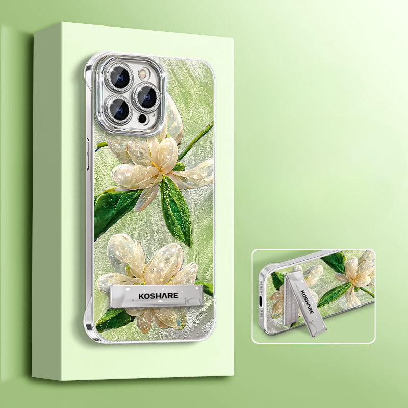 Flower borderless stand phone case For iPhone