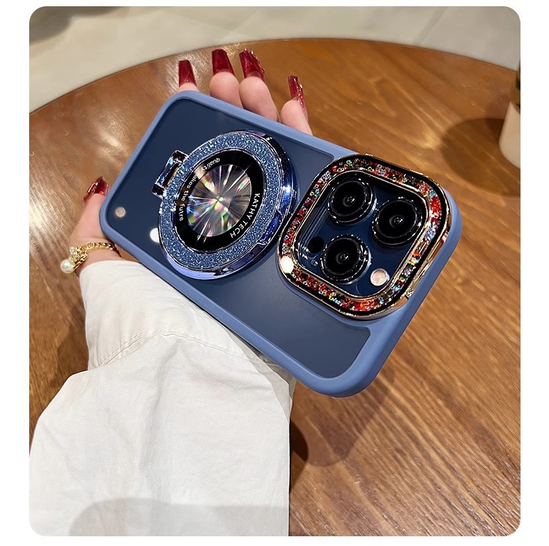 Luxury Plating Flash Glitter Mirror Holder Phone Case For iPhone