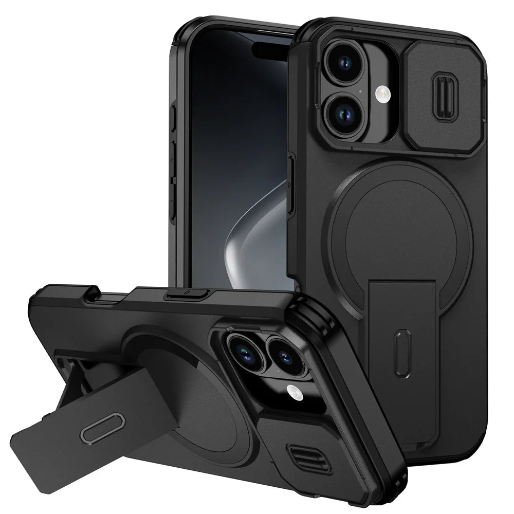 Lens Protection Shockproof Foldable Magnetic Stand Case For iPhone