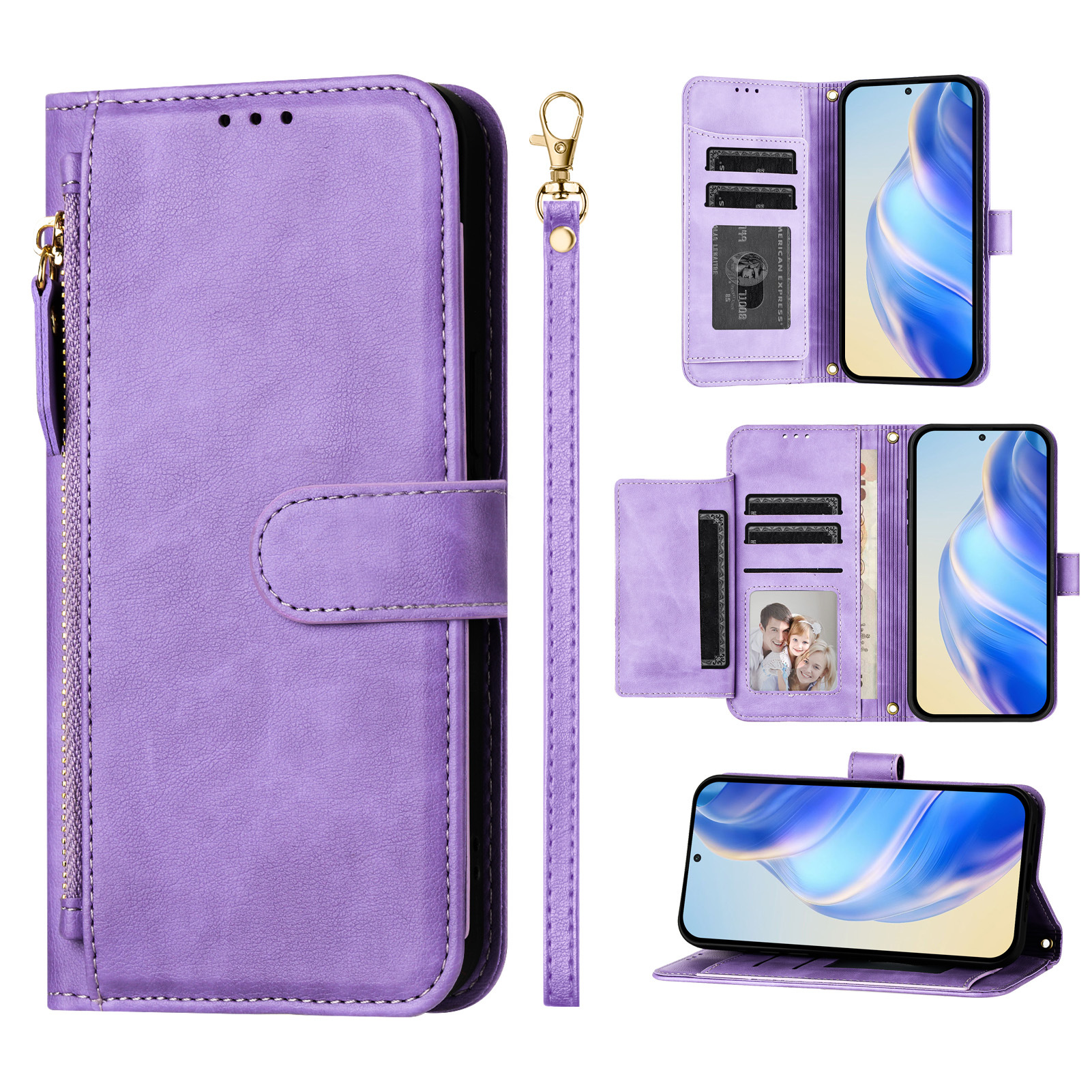Wristband Zipper Card Slot Leather Wallet Case for Samsung
