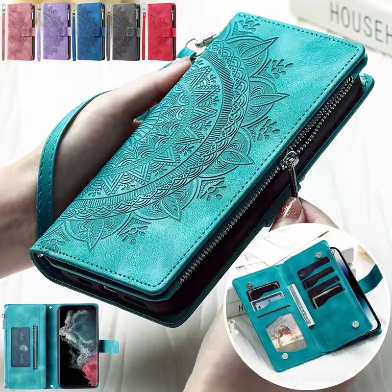 Embossing  Leather Flip Wallet Case For Samsung
