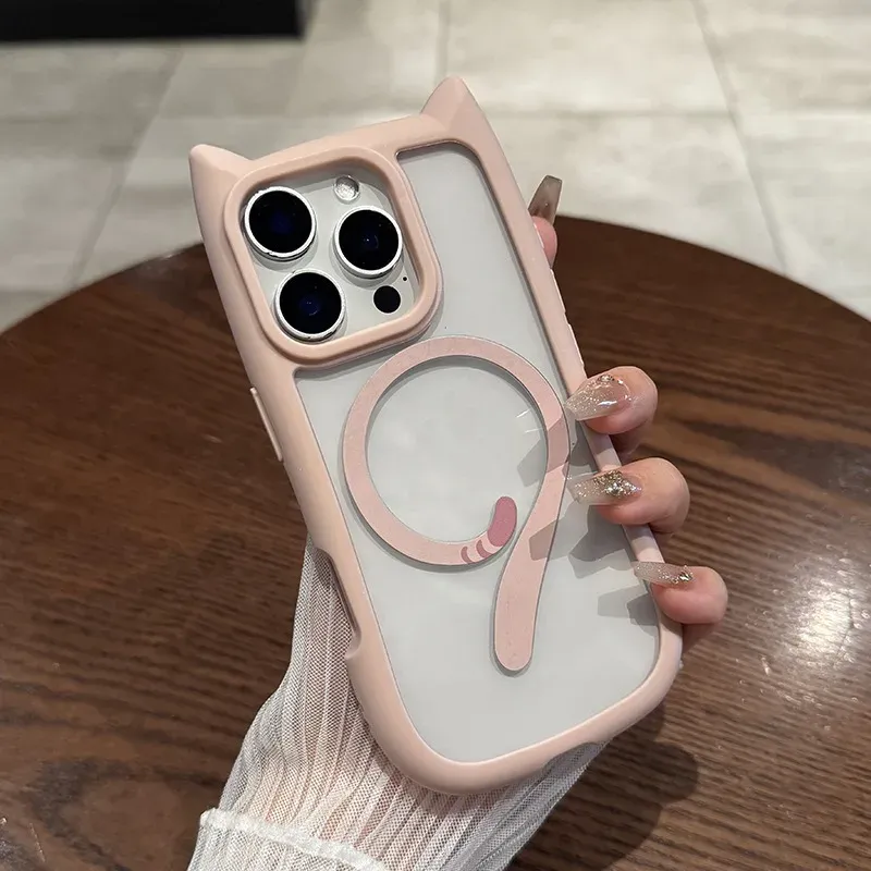 Cute Cat Ear Cat Tail Magsafe Shockproof Hard Case For iPhone