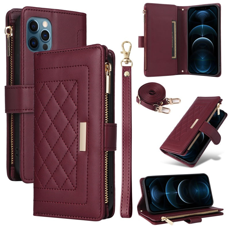 zipper crossbody leather wallet case for iPhone
