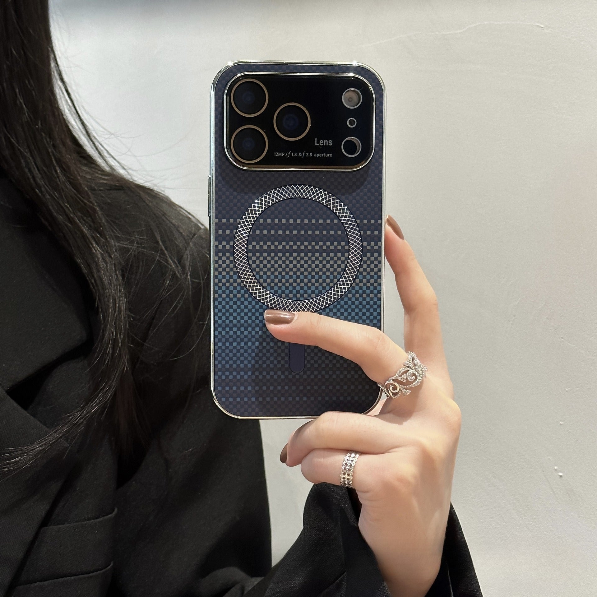 Large-view carbon fiber magnetic case for iPhone