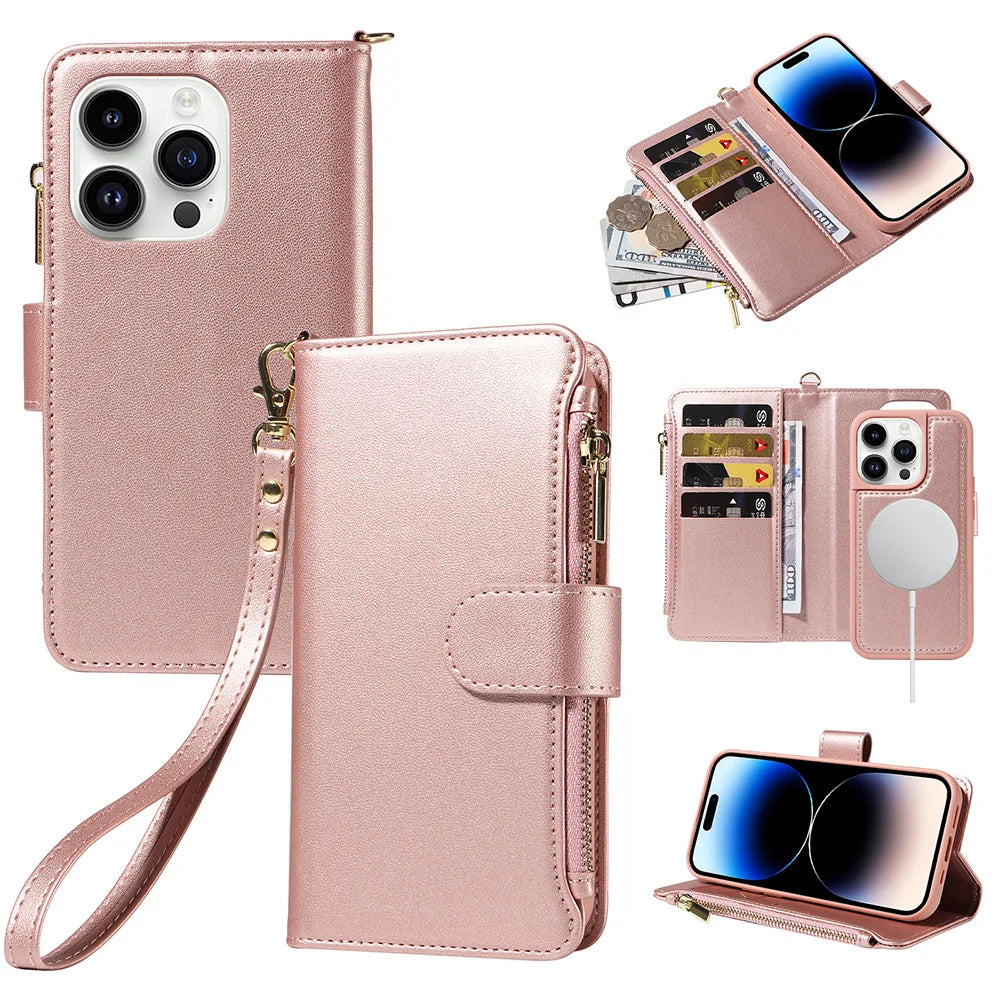 Flip Wireless Charging Leather Wallet Case For iPhone