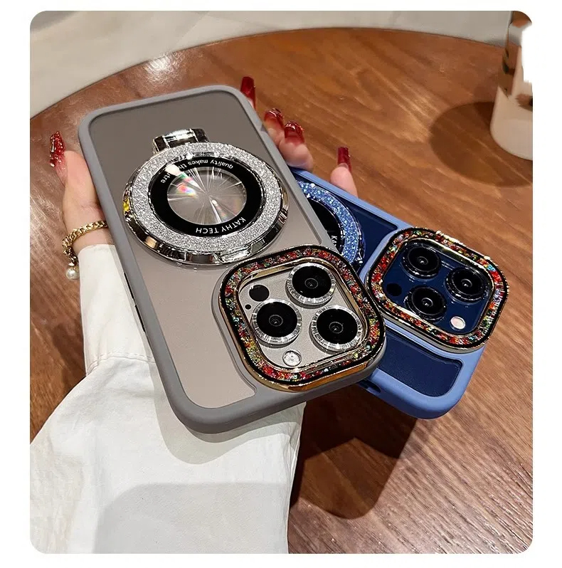 Luxury Plating Flash Glitter Mirror Holder Phone Case For iPhone