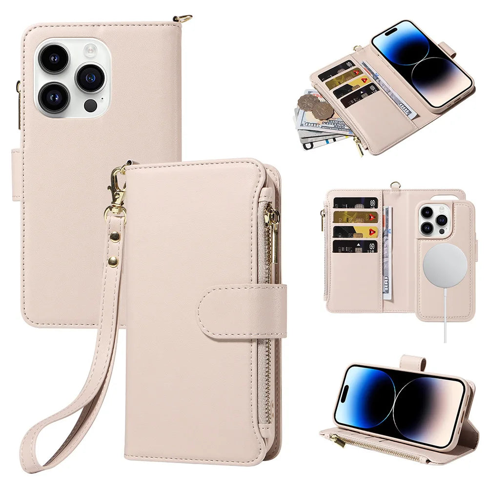 Flip Wireless Charging Leather Wallet Case For iPhone