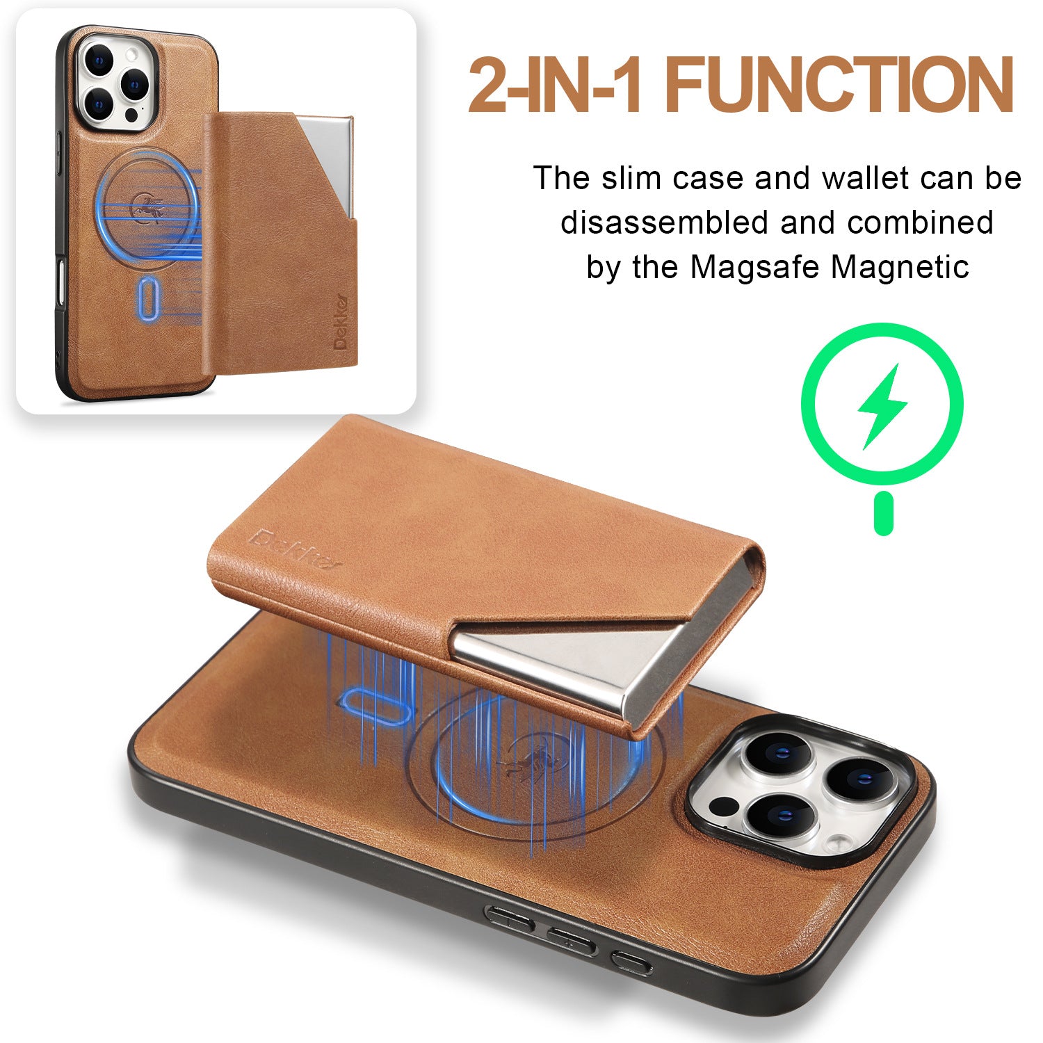 Support Magsafe wireless magnetic charging leather card holder case For iPhone