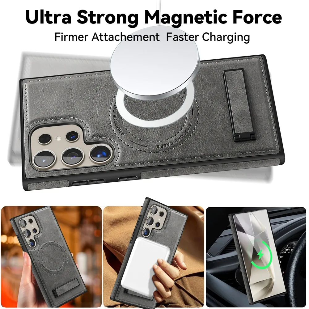 Magsafe Magnetic Luxury Leather Fold Stand Holder Case For Samsung