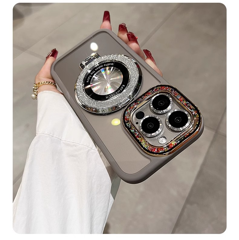 Luxury Plating Flash Glitter Mirror Holder Phone Case For iPhone