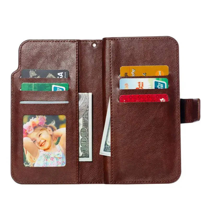 9 Card Slots Double Layer Wallet Flip Cover Case for iPhone