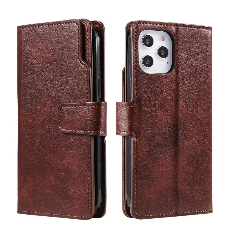 9 Card Slots Double Layer Wallet Flip Cover Case for iPhone